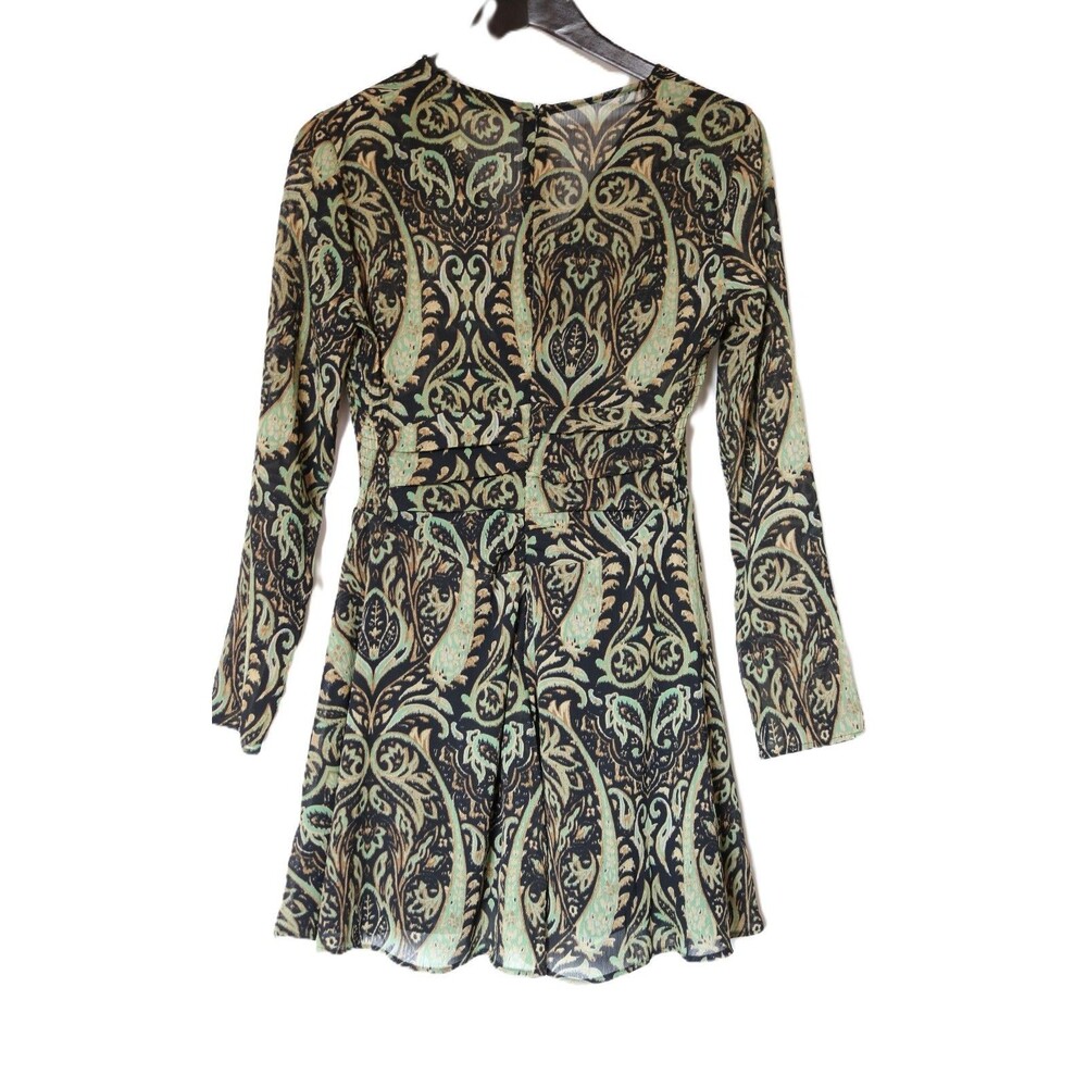 Zara Boho Paisley Long Sleeve Print Fit & Flare Mini Dress V Neck Size M NWT - Picture 9 of 11
